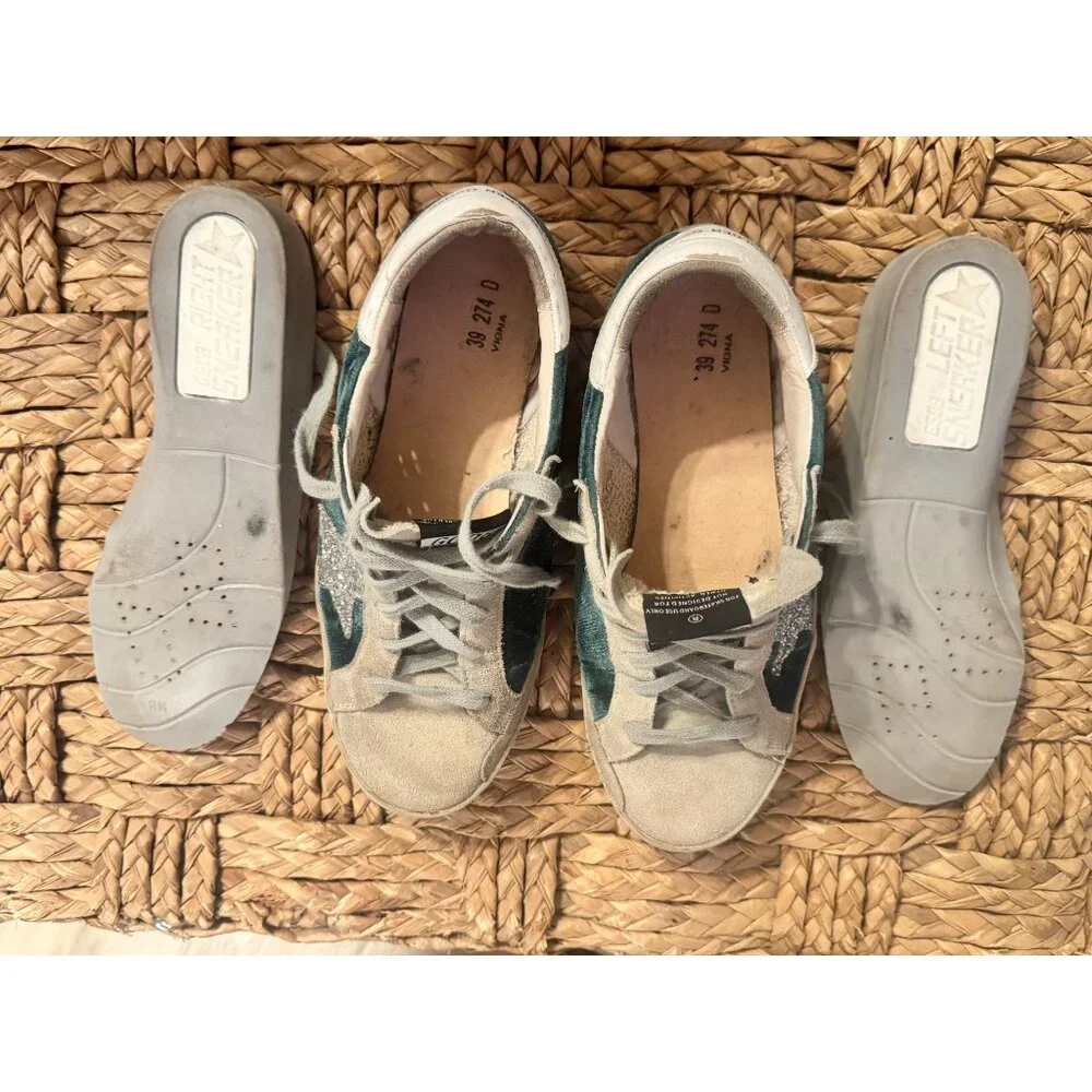 Golden Goose Superstar Suede Green Velvet Glitter Low-Top Sneakers Size 9 - Picture 14 of 14